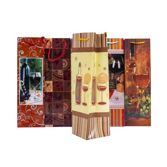 Set 12 pungi pentru sticla de vin, imprimeuri diferite, B.S.P. / 1649