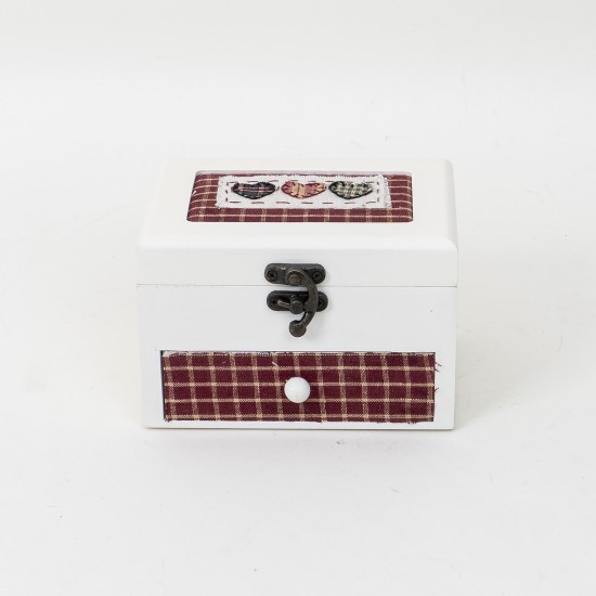 Cutie bijuterii + sertar depozitare, culoare alb, cu model brodat, 14x10x 9 cm, B.S.P. / BC 07