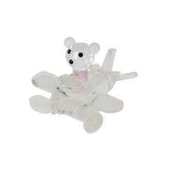 Marturie botez, model ursulet in avion, culoare roz, 6X6.5X5 cm, B.S.P. / BP 679