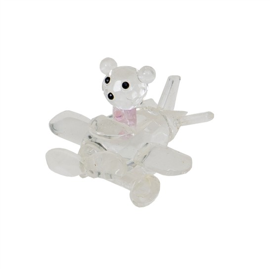 Marturie botez, model ursulet in avion, culoare roz, 6X6.5X5 cm, B.S.P. / BP 679
