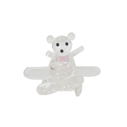 Marturie botez, model ursulet in avion, culoare roz, 6X6.5X5 cm, B.S.P. / BP 679