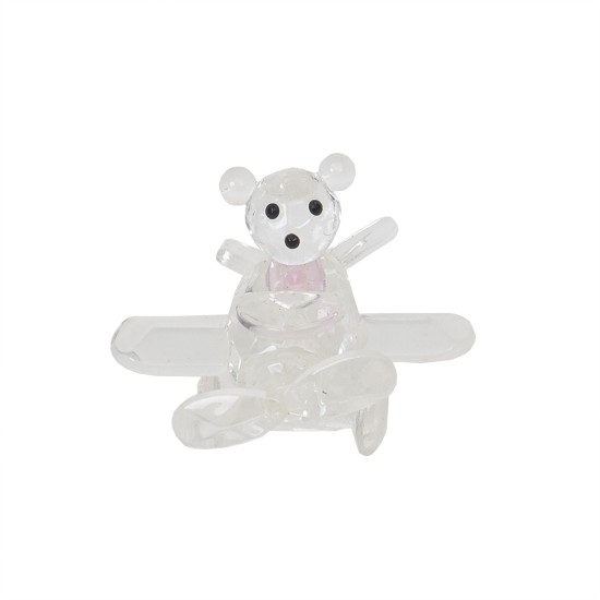 Marturie botez, model ursulet in avion, culoare roz, 6X6.5X5 cm, B.S.P. / BP 679