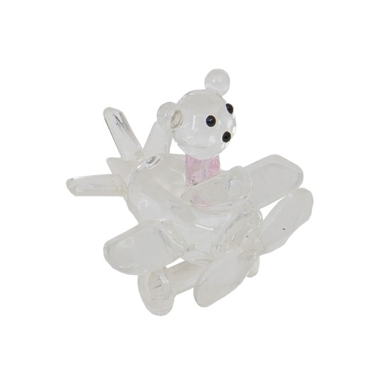 Marturie botez, model ursulet in avion, culoare roz, 6X6.5X5 cm, B.S.P. / BP 679