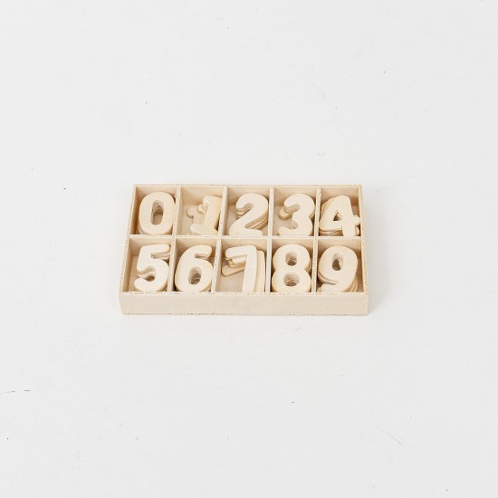 Numere de lemn in cutie, culoare natur, H 4 cm, B.S.P. / BP 019