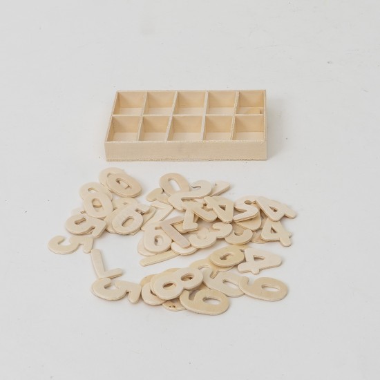 Numere de lemn in cutie, culoare natur, H 4 cm, B.S.P. / BP 019