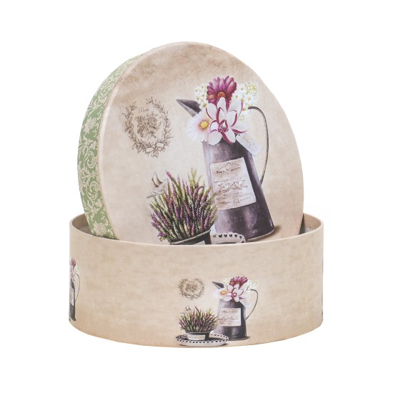 Set 3 cutii cu forma rotunda si model floral, B.S.P. / CC136_ROSU