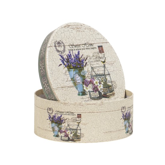 Set 3 cutii cu forma rotunda si model floral, B.S.P. / CC136_BLEU