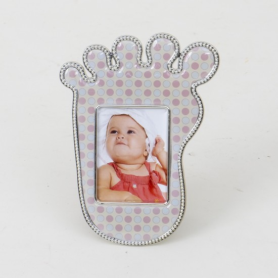 Marturie botez cu poza, model talpa, culoare gri, 10x8 cm, B.S.P. / CC 231_2