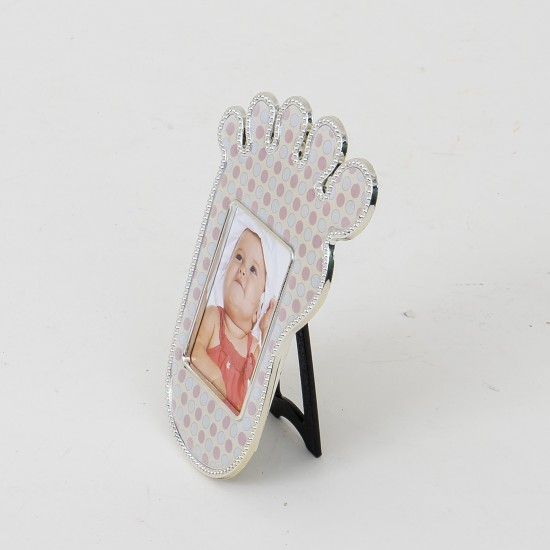 Marturie botez cu poza, model talpa, culoare gri, 10x8 cm, B.S.P. / CC 231_2