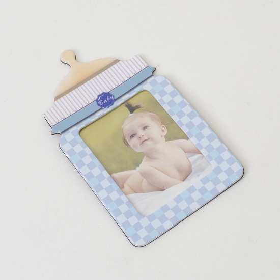 Marturie botez cu poza, model biberon, culoare bleu, 10x5.5 cm, B.S.P. / CC 233