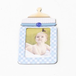 Marturie botez cu poza, model biberon, culoare bleu, 10x5.5 cm, B.S.P. / CC 233