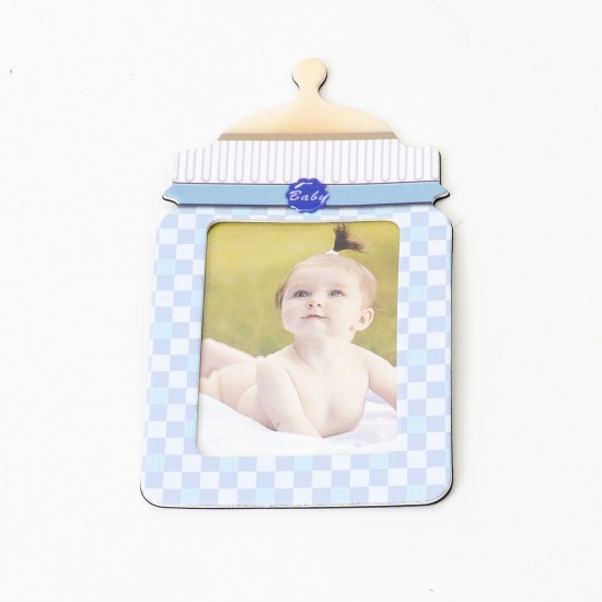 Marturie botez cu poza, model biberon, culoare bleu, 10x5.5 cm, B.S.P. / CC 233