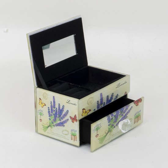 Cutie bijuterii din sticla + sertar depozitare, 12x8x8 cm, B.S.P. / CC 055-2_1