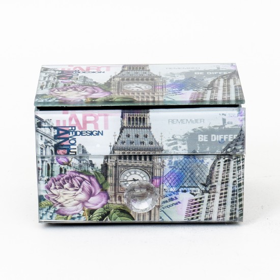 Cutie bijuterii din sticla + sertar depozitare, 12x8x8 cm, B.S.P. / CC 055-2_2