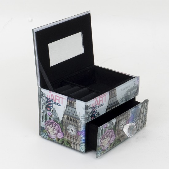 Cutie bijuterii din sticla + sertar depozitare, 12x8x8 cm, B.S.P. / CC 055-2_2