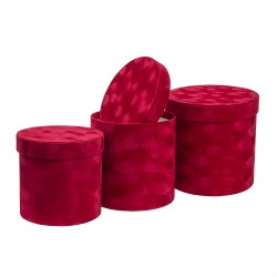 Set 3 cutii cu forma rotunda, din catifea rosie / SL268_Rosu