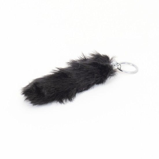 Breloc din puf, model coada de iepure, culoare negru, 18x4 cm, B.S.P. / CD1084_2