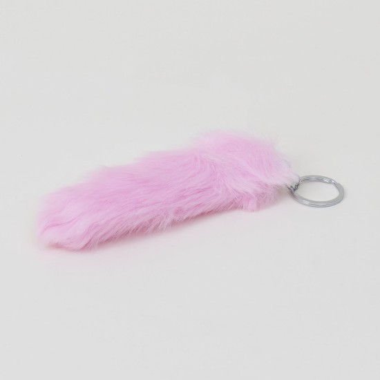 Breloc din puf, model coada de iepure, culoare roz, 18x4 cm, B.S.P. / CD1084_6