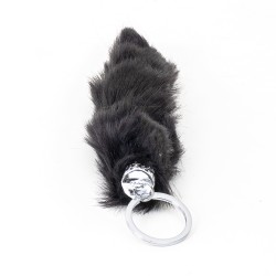 Breloc din puf, model coada de iepure, culoare negru, 18x4 cm, B.S.P. / CD1084_2