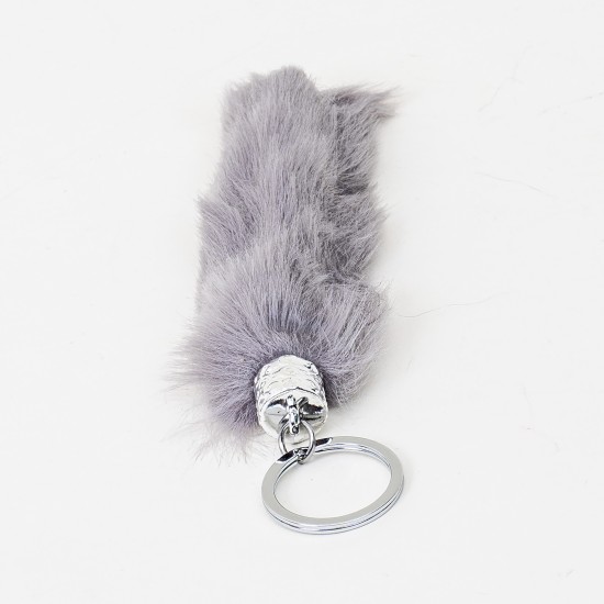 Breloc din puf, model coada de iepure, culoare gri, 18x4 cm, B.S.P. / CD1084_3