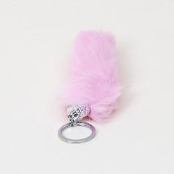 Breloc din puf, model coada de iepure, culoare roz, 18x4 cm, B.S.P. / CD1084_6