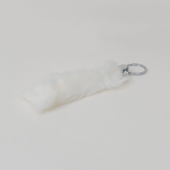 Breloc din puf, model coada de iepure, culoare alb, 18x4 cm, B.S.P. / CD1084_4