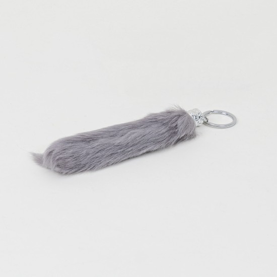 Breloc din puf, model coada de iepure, culoare gri, 18x4 cm, B.S.P. / CD1084_3