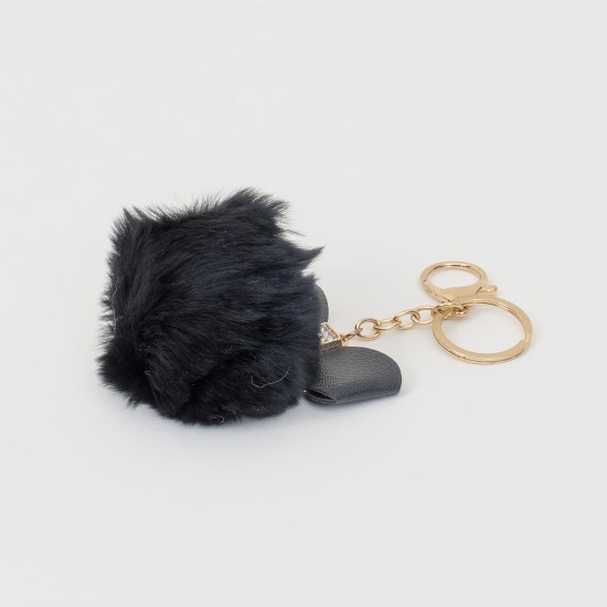 Breloc din puf, model cu fundita, culoare negru, 13x7 cm, B.S.P. / CD1087_1