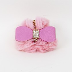 Breloc din puf, model cu fundita, culoare roz, 13x7 cm, B.S.P. / CD1087_3