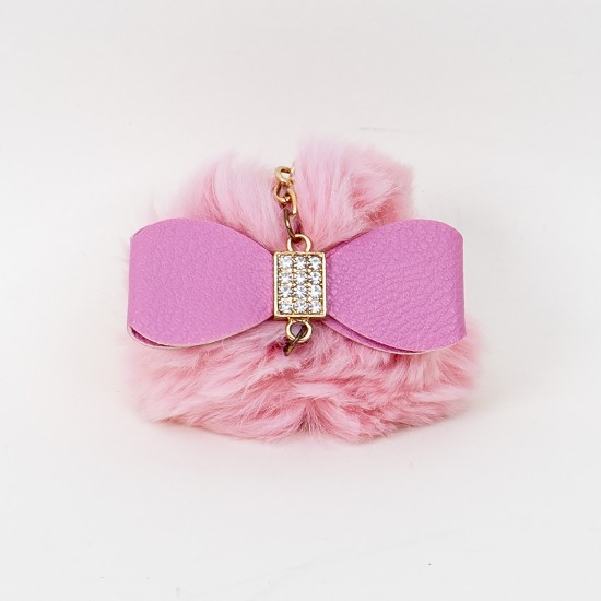 Breloc din puf, model cu fundita, culoare roz, 13x7 cm, B.S.P. / CD1087_3