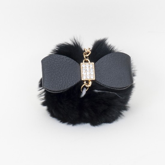 Breloc din puf, model cu fundita, culoare negru, 13x7 cm, B.S.P. / CD1087_1