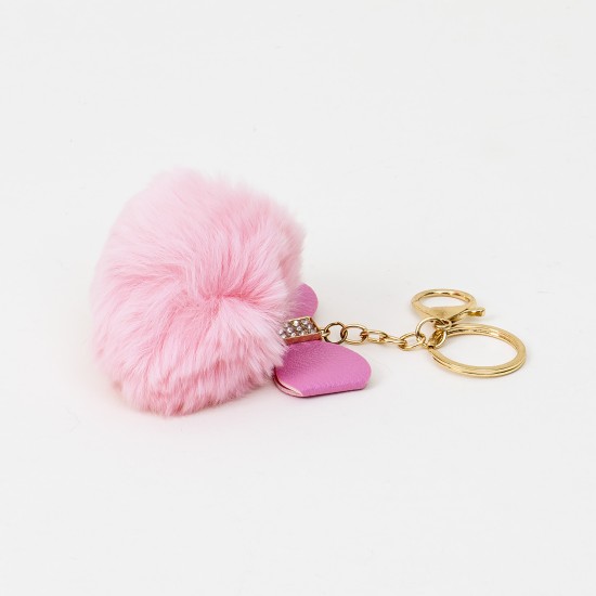 Breloc din puf, model cu fundita, culoare roz, 13x7 cm, B.S.P. / CD1087_3