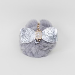 Breloc din puf, model cu fundita, culoare gri, 13x7 cm, B.S.P. / CD1087_6