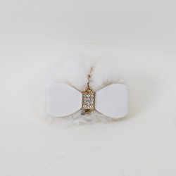 Breloc din puf, model cu fundita, culoare alb, 13x7 cm, B.S.P. / CD1087_4