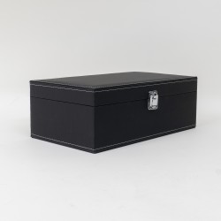 Cutie vin pentru 2 sticle + accesorii, piele ecologica, culoare negru, 35x20x12.5 cm, B.S.P. / CD112