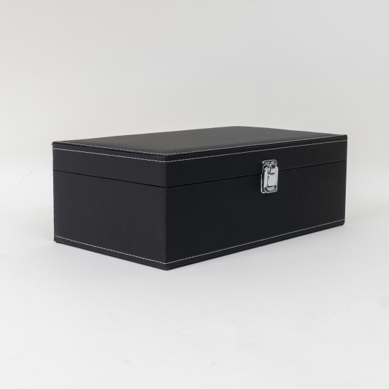 Cutie vin pentru 2 sticle + accesorii, piele ecologica, culoare negru, 35x20x12.5 cm, B.S.P. / CD112