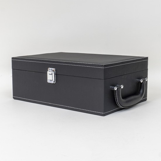 Cutie vin pentru 2 sticle + accesorii, piele ecologica, culoare negru, 35x20x12.5 cm, B.S.P. / CD112