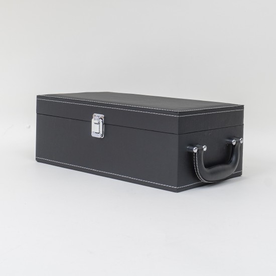 Cutie vin pentru 2 sticle + accesorii, piele ecologica, culoare negru, 35x20x12.5 cm, B.S.P. / CD112