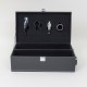 Cutie vin pentru 2 sticle + accesorii, piele ecologica, culoare negru, 35x20x12.5 cm, B.S.P. / CD112
