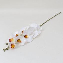 Fir orhidee artificiala, 9 flori, culoare alb + mijlocul maro, H 97 cm, B.S.P. / CD2012_2