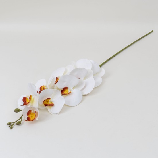 Fir orhidee artificiala, 9 flori, culoare alb + mijlocul maro, H 97 cm, B.S.P. / CD2012_2
