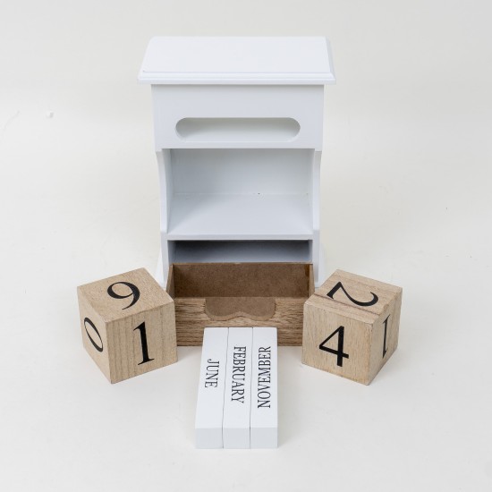 Calendra din lemn + sertar, culoare alb, 16x9x21 cm, B.S.P. / CD3460