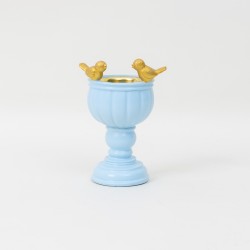 Suport lumanare, model cu pasari, culoare bleu, H 19 cm, B.S.P. / CD3476