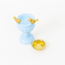 Suport lumanare, model cu pasari, culoare bleu, H 19 cm, B.S.P. / CD3476