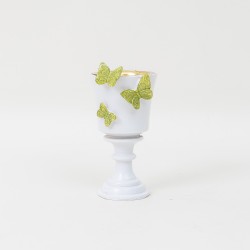 Suport lumanare, model cu fluturi, culoare alb, H 15 cm, B.S.P. / CD3477