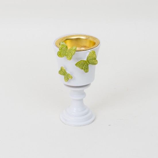 Suport lumanare, model cu fluturi, culoare alb, H 15 cm, B.S.P. / CD3477