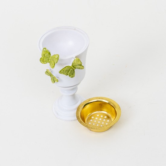 Suport lumanare, model cu fluturi, culoare alb, H 15 cm, B.S.P. / CD3477