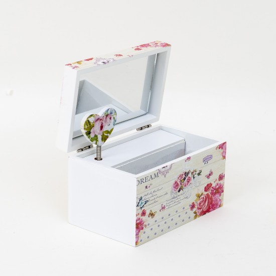 Cutie bijuterii muzicala, model flori roz, 13x8x8 cm, B.S.P. / CD3494_1