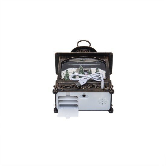 Decoratiune Craciun in forma de felinar dreptunghiular, luminos, muzical, alimentare USB/ baterii / CD4158_C