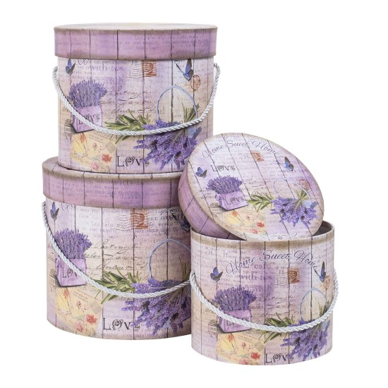 Set 3 cutii cu forma cilindrica si model lavanda, roz / CD4390_Roz